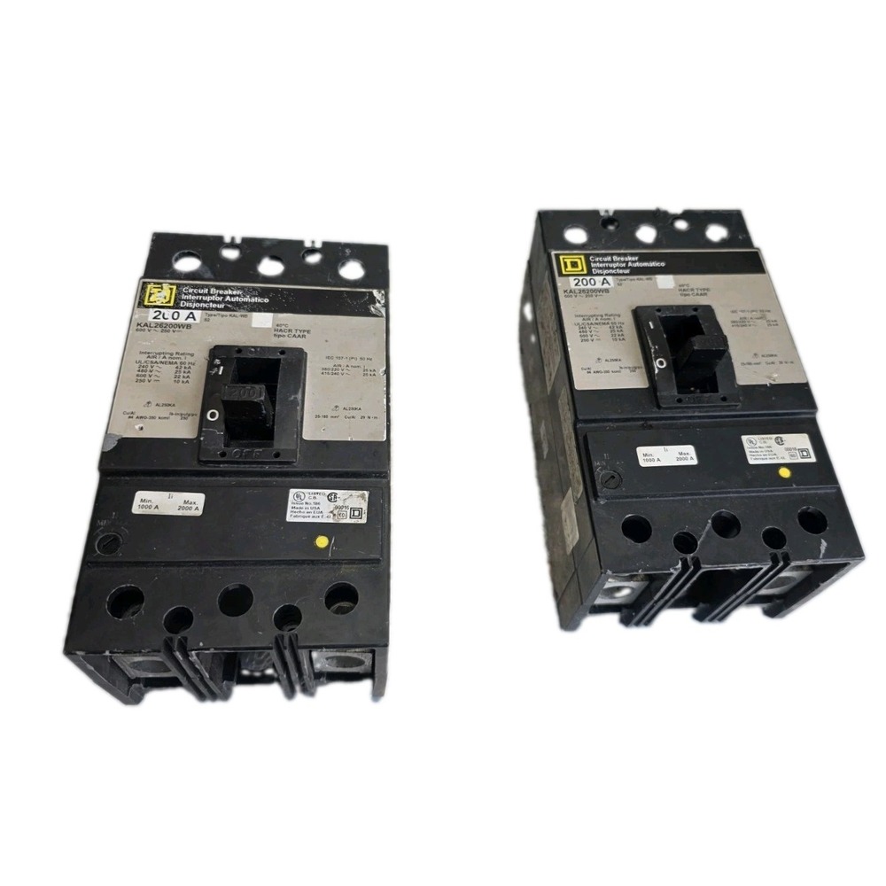 2 Square D Kal KAL26200WB 2 Pole 600v 200 Amp Circuit Breaker As Is See Photo